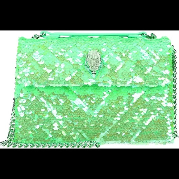 NWT KURT GEIGER LONDON Kensington Lime Green Sequins Quilted Crossbody Bag - Picture 2 of 10